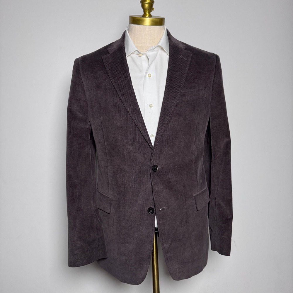 Tommy Hilfiger Blazer Mens 40L Brown Solid Corduroy Elbow Patch 2-Button Jacket